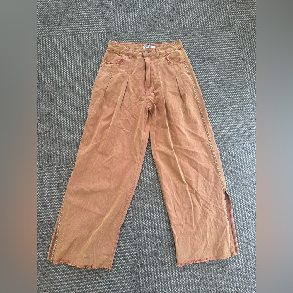 Porter Collective 100% Cotton Tan/Orange High Waisted Wide Leg Pants, size M